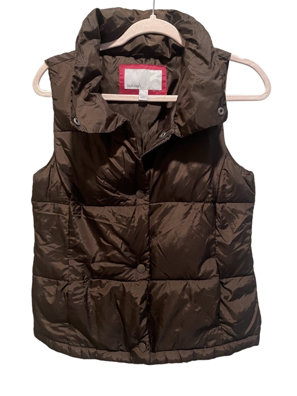 Old Navy brown puffer vest. Zip up and snap buttons. Size S.